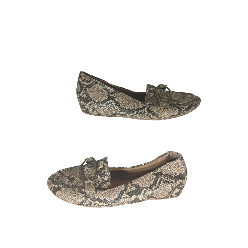 Baretraps Kellye Loafers 7M Snakeskin Print Brown Grey Animal Print Low Wedge